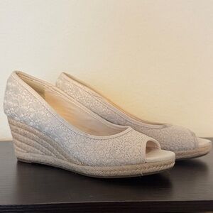 Bandolino Cream Peep-Toe Wedges